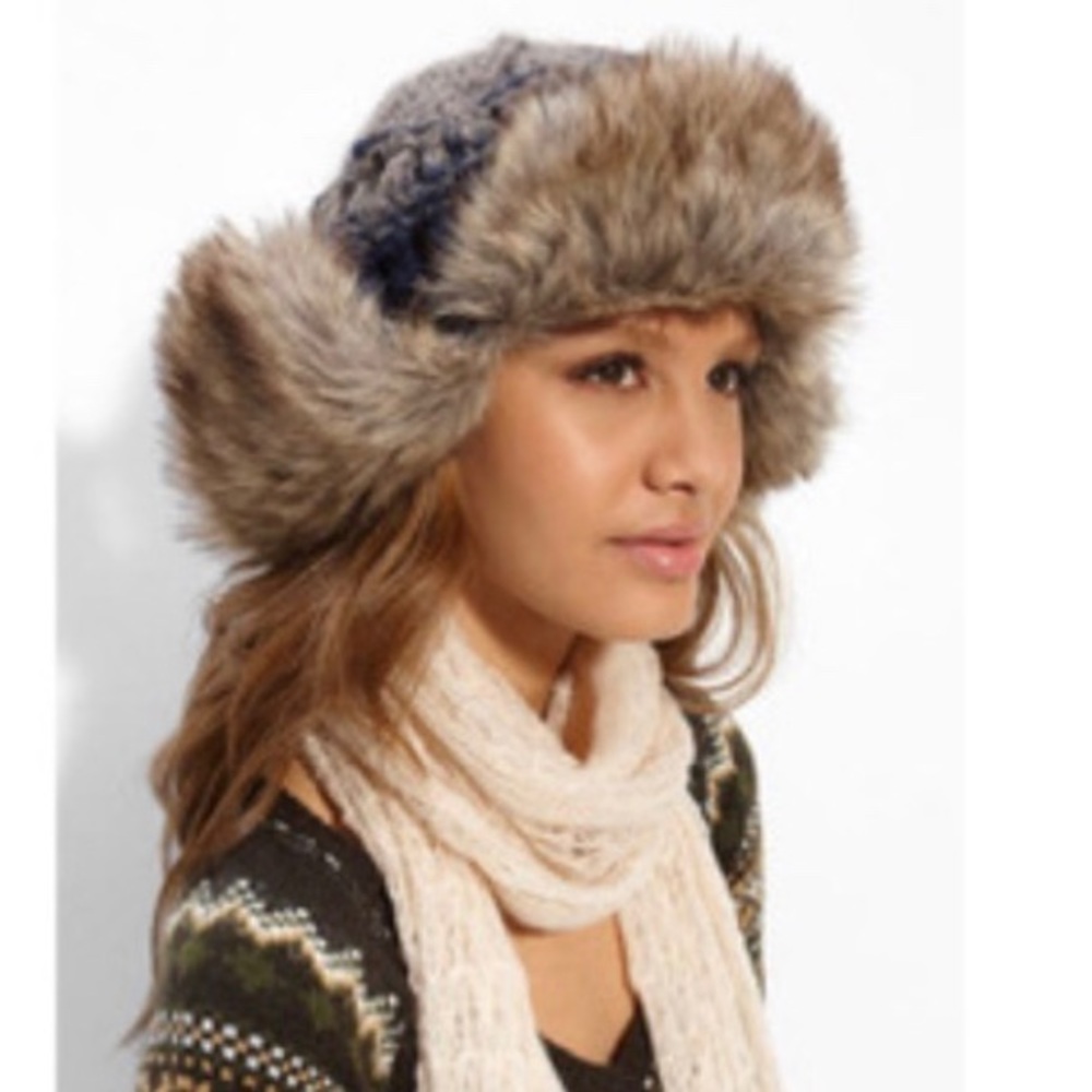 Free people knit faux fur trapper hat